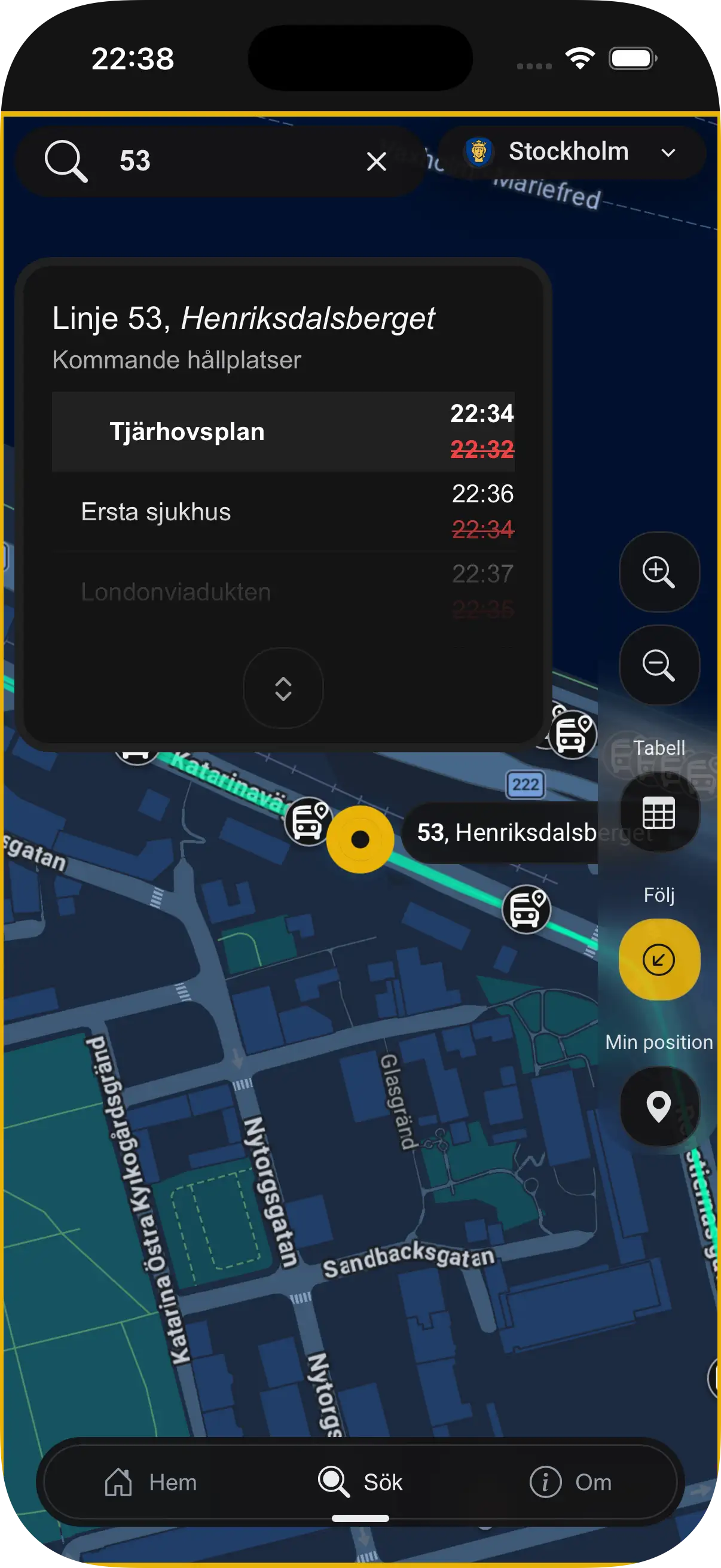 visar funktionen följ