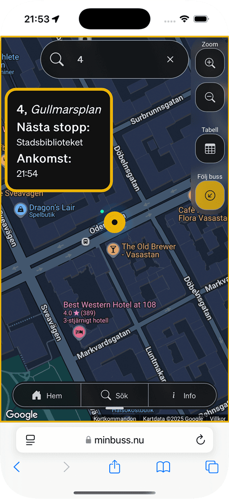 visar funktionen följ buss