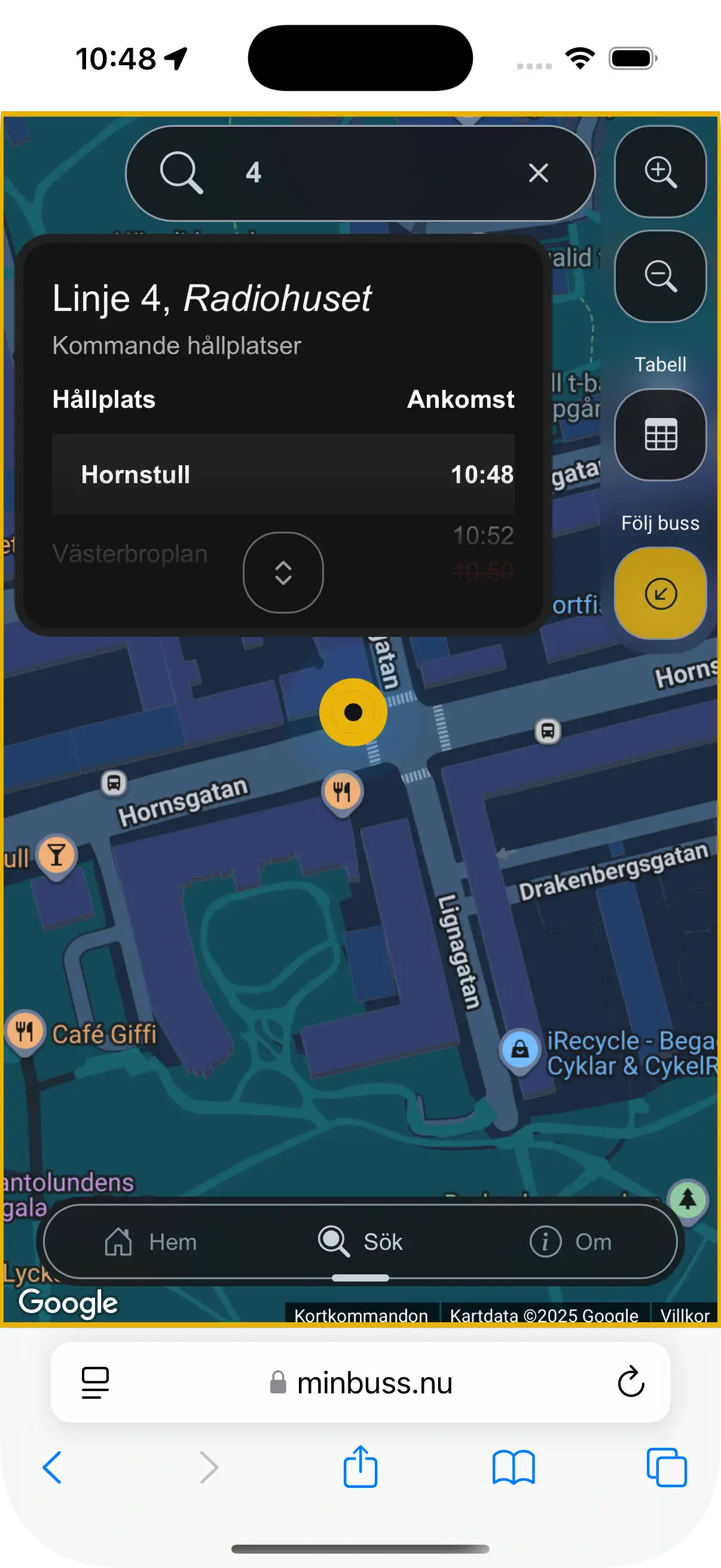 visar funktionen följ buss